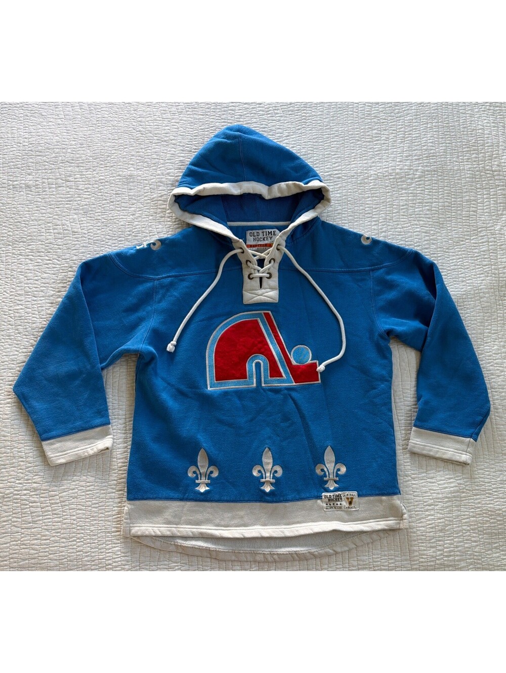Quebec Nordiques Hoodie Sweatshirt Jersey Men’s Medium Blue Old Time Hockey